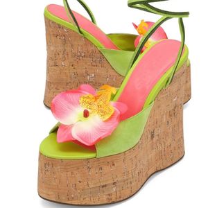 Flower Upper Escarpines New Design Thick Sole <b>High</b> <b>Wedge</b> Platform <b>Heels</b> for Women - Product Image 2