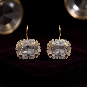 Orecchini Pendenti E1649 in Oro con Cristalli e Strass, Montatura Geometrica, Gioielli di Lusso da Donna per Feste - Product Image 2