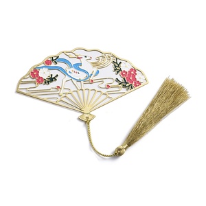 Fashion Fan Shape Deer Pattern Hollow Gold Metal <b>Bookmark</b> with Tassel - Product Image 1