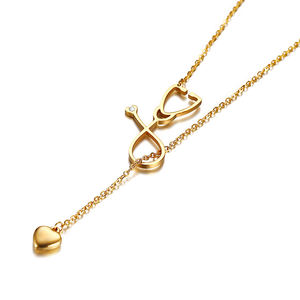 Bijoux en acier au titane cristal délicat avec pendentif coeur collier 24k plaqué or infirmière médecin stéthoscope Y forme collier - Product Image 3