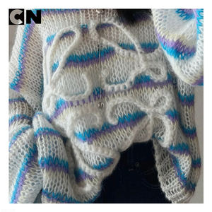 Suéter con Certificación GRS, Fabricante de Suéteres, Venta al por Mayor, Suéter de Punto Personalizado para Mujer, Cuello Redondo, Diseño Calado, Bloques de Color - Product Image 3