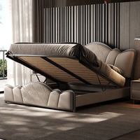 Italienisches Luxus-Deko Echtleder-Bettgestell Modernes Muscheldesign Gepolstertes Kingsize-Doppelbett für Hochwertige Hauptschlafzimmer