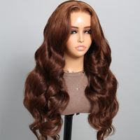 Couleur #4 chocolat brun lâche vague de corps 5x5 HD dentelle sans colle Mini noeuds pré-plumé cheveux humains pré-coupé dentelle perruque