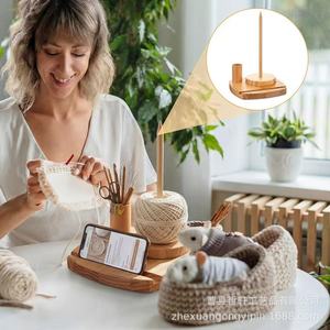 Wooden Yarn <b>Storage</b> <b>Rotating</b> Spool <b>Rack</b> With Phone Stand Desktop Organizer 360 Degree Rotation Knitting Craft Supply Holder - Product Image 3