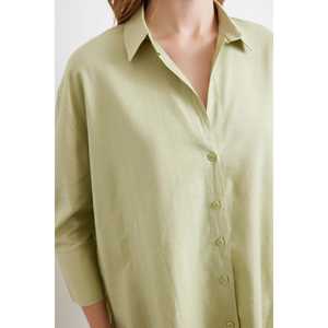 Chemise en lin à manches fendues pour femme, coupe ample, couleur menthe, boutonnée, pour tous les jours - Product Image 2