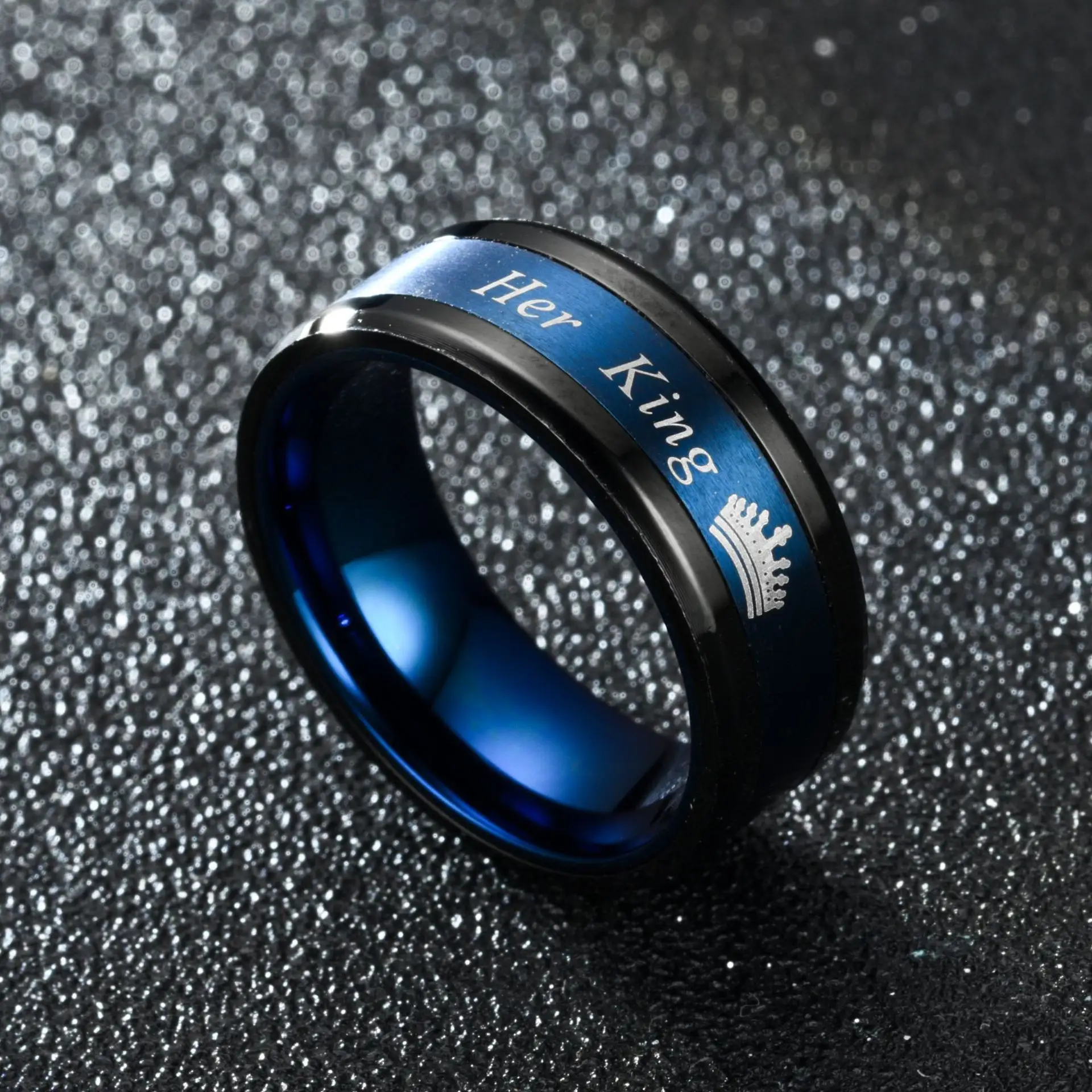Stainless Steel His Queen And Her King Ring Fashion Jewelry Blue Purple Ring For Couple