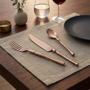 Ensemble d'ustensiles de service élégants en acier inoxydable de qualité supérieure, finition brillante, design minimaliste rose gold, passe au lave-vaisselle - Product Image 3