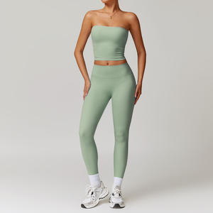 Grosir kustom Logo kualitas tinggi mewah penjualan laris indah belakang dan ketat mulus Gym bernafas cepat kering 2 potong Set wanita - Product Image 6