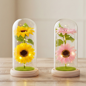 Produit très vendu, cadeau créatif pour la fête des mères, fleur artificielle sous cloche en verre, ornement <span class=keywords><strong>rose</strong></span> lumineux sous cloche, idées <span class=keywords><strong>de</strong></span> cadeaux personnalisés - Product Image 2