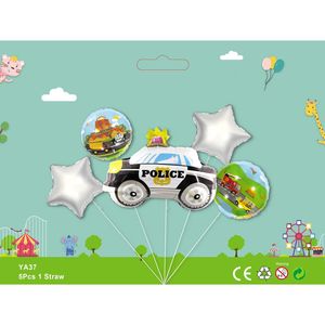 5 pezzi foglio di auto della polizia Bouquet di palloncini retrò buon compleanno a forma di dinosauro per bambini festa di compleanno di Halloween YA37 alluminio - Product Image 1