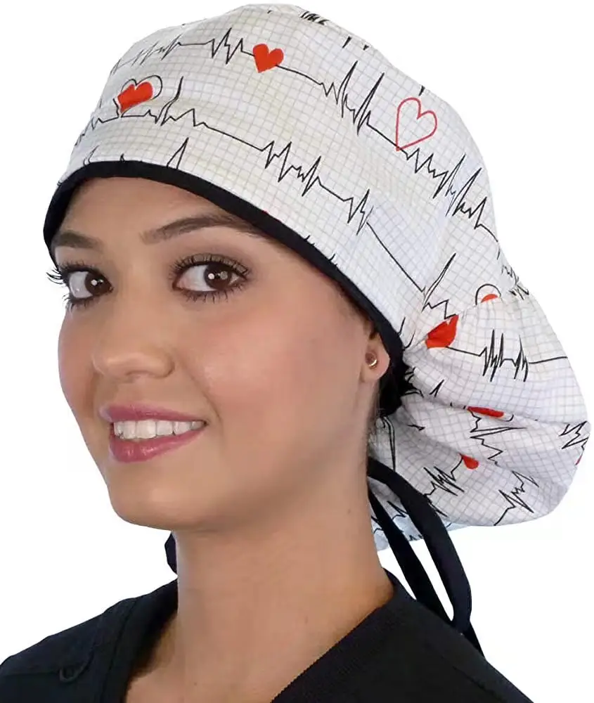 غطاء مقشر طبي مطبوع غطاء رأس مرن للممرضات الجراحية قبعة تمريض أسنان قطنية للشعر الطويل للطبيبات