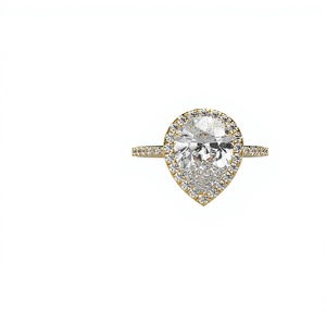 Milgrain Pear Halo Engagement <b>Ring</b> 18K Gold Plated Teardrop <b>Diamond</b> Solitaire <b>Ring</b> Micro Pave Band Fine Jewelry Gift for Women - Product Image 1