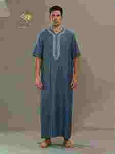 Al Haramain Men's Cotton Thobe Round Neck Short Sleeve <b>Floor</b> Length looks at you make so good - Product Image 3