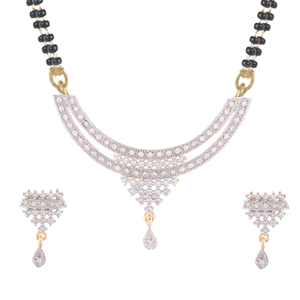 High Quality Gold Plated <b>Crystal</b> Rhinestone Zircon Ethnic Dual Chain Stylish Mangalsutra Pendant Modern Brides Wedding Festivals - Product Image 1