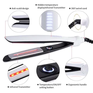 Salón profesional transmisor infrarrojo 2 en 1 alisador de pelo y rizador PTC calentador rápido plancha plana de pelo