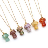 Pendentif Champignon en Cristal Naturel 20mm Enroulé sur Fil, Breloque DIY pour Collier, Guérison, Porte-bonheur, Unisexe, Vente en Gros