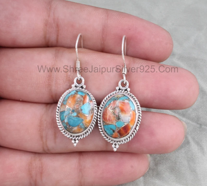 Hot sale Oyster Copper Turquoise Oval Stone Solid 925 Sterling Silver Handmade Boho Silver <b>Earrings</b> For Wedding Anniversary - Product Image 1