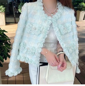 Abrigo de lana con borde de flores de lujo ligero para <span class=keywords><strong>mujer</strong></span>, Top de traje corto de un solo pecho para <span class=keywords><strong>trabajo</strong></span> pesado de celebridades de otoño - Product Image 2