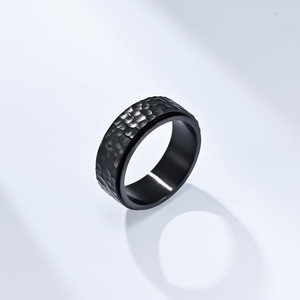 High End Hammered Surface 18K Gold PVD Plated Stainless Steel Rotatable <b>Stress</b> Relief <b>Ring</b> Spinner <b>Ring</b> Waterproof & No Tarnish - Product Image 2