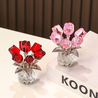 Rose en cristal à sept têtes créative, décoration florale éternelle pour le festival Qixi, la Saint-Valentin, la fête des mères, les anniversaires