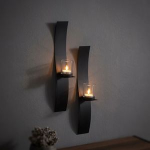 AK Brass Home Decorative <b>Black</b> Simple Curve <b>Metal</b> Glass Wall Hanging <b>Candle</b> <b>Holder</b> For Hall Home Decoration - Product Image 1
