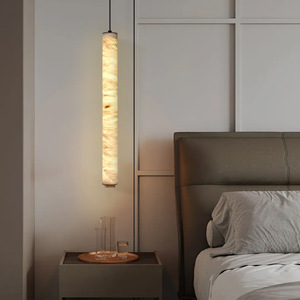 Lámpara colgante de mármol, cilindro largo, LED, para dormitorio, sala de estar, comedor - Product Image 1