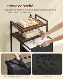 Panier à linge <span class=keywords><strong>VASAGLE</strong></span>, panier à linge sale, 1 compartiment de rangement, 1 sac amovible en tissu Oxford, 2 étagères, structure métallique, 65 litres - Product Image 3