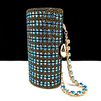 Ensemble tendance été 2025 : Chaussures et sacs assortis bleus élégants italiens pour femme – Sandales à talons hauts avec sac cylindrique orné de strass – Robes de bal 2025