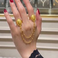 Bague en cuivre plaqué or saoudien Habesha, double anneau, médaillon ovale, chaîne drapée, bijoux pour femmes, cadeau