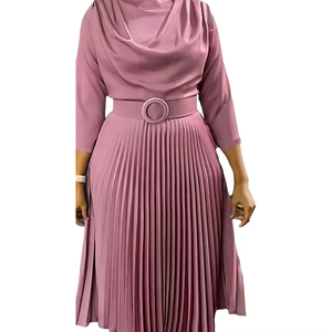 2024 Spring Fashion African Dresses for Women <strong>Clothing</strong> New Design Plus Size Office Wear Chiffon Pleated Midi Dress - Product Image 5