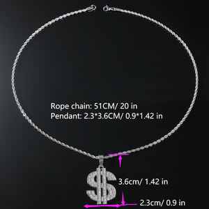 NL2092 kalung liontin kristal bentuk dolar pria, Perhiasan mode batu jalanan dengan rantai putar Aloi - Product Image 2