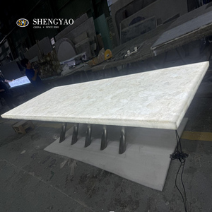 Tavolo da Pranzo Lungo in Pietra di Quarzo Bianco Traslucido Retroilluminato con Gemme di Lusso <span class=keywords><strong>per</strong></span> Villa e Hotel - Product Image 2