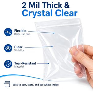Bolsas de plástico con cierre hermético, paquete de 200, 4 tamaños, 2 milésimas de pulgada de grosor, resellables, para joyería, juguetes, viajes - Product Image 2