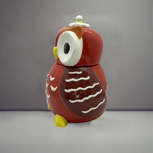 Tarro de galletas de búho gordo 3D de dolomita pintado a mano - Escultura de animal adorable personalizada para cocina - Product Image 2