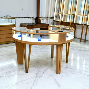 Vitrine à bijoux ronde en verre trempé sur mesure L.A. Showroom, mobilier moderne pour îlot de bijouterie en centre commercial - Product Image 1