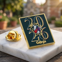 Badge en métal personnalisé en alliage de zinc doré, motif Géorgie 2026, épinglette émaillée sur mesure pour sacs à dos, vêtements et cadeaux de fête
