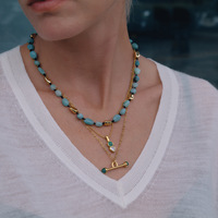 Collier pendentif en pierre naturelle plaqué or 18 carats avec fermoir en T, bijoux en acier inoxydable résistant à l'eau et inaltérable pour femme, cadeau raffiné
