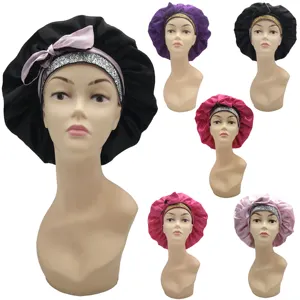 Vente en gros 100% pure soie Bonnet sommeil pour femmes diamant bande Satin doux réglable Bonnet