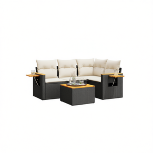 Ensemble de canapés de jardin en rotin noir avec pieds réglables, mobilier d'extérieur au design contemporain, coussins en mousse haute densité - Product Image 1