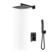 Robinet de douche mural carré avec pommeau de pluie et douchette à levier, mitigeur et inverseur, noir mat, vente en gros usine