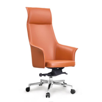 Chaise de bureau de luxe en cuir PU orange à dossier haut, design moderne, directeurs exécutifs, PDG, patrons, chaise élévatrice en cuir synthétique
