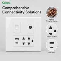 Prise murale modulaire Kolani 120, 5 prises 16A 250V, anti-effraction, RJ45 Cat6, TV, USB A+C, panneau de prises universelles