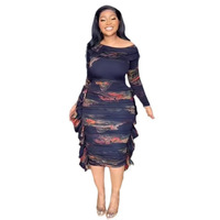 Robe plissée noire extensible grande taille en dentelle imprimée avec poches pour femme