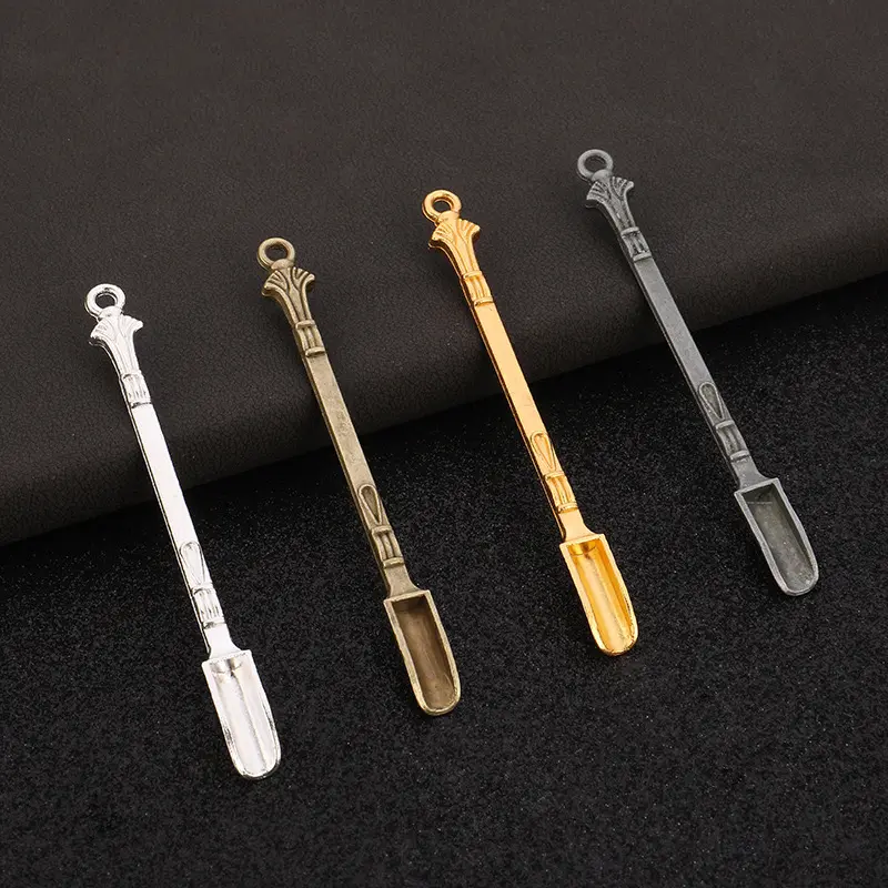 Pequeno Dourado Cor Prata Metal Colheres Mini Colher com Anel Buraco