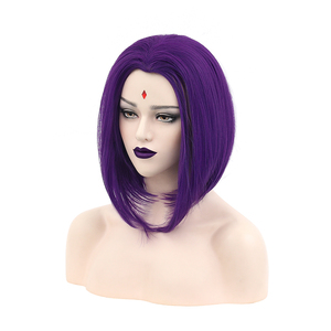 Parrucca cosplay Ainizi viola bob con raccordo centrale Raven da New Teen Titans per Halloween - Product Image 3