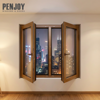 Ventana Abatible de Aluminio y Madera Penjoy, Apertura Interior, Doble Acristalamiento, Vidrio Templado Low-E, Rotura de Puente Térmico, Estilo Europeo