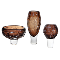 Set Vas Kaca Seni Modern Abstrak Bentuk Tetesan Air Mata, Ditiup Tangan, Warna Cokelat Amber, Mewah, Berdinding Tebal, Hiasan Tengah untuk Dekorasi Ruang Tamu