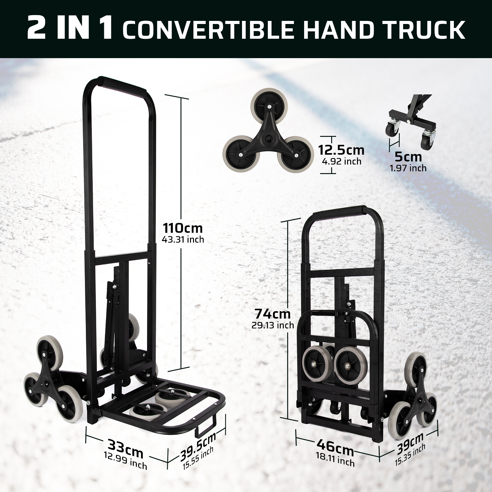 2 Wheels Three-wheel Stair Climbing Hand Trolley Portable Shopping Cart Folding Small Steel Tubing OEM Tools Luggage Cart