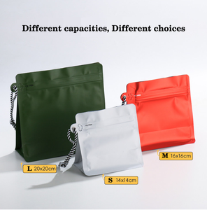 Pochette <span class=keywords><strong>à</strong></span> fond plat verte avec fermeture éclair, sac d'emballage en plastique avec cordon de serrage portable pour <span class=keywords><strong>café</strong></span> 150g 250g 500g avec design - Product Image 6