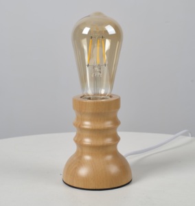 Lampe de bureau minimaliste en bois, support d'ampoule LED E27, petite taille, bois naturel, veilleuse de chambre, lampe de table décorative - Product Image 1